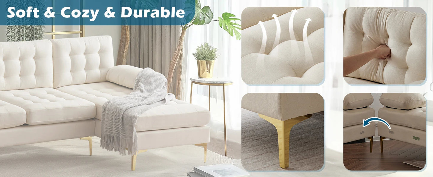 Modern U Shaped Sectional Sofa with Double Chaise, Tufted Button Couch