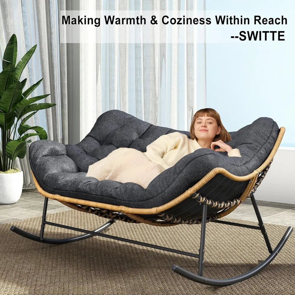 Double Rocking Chair Indoor Outdoor Oversized Papasan Loveseat