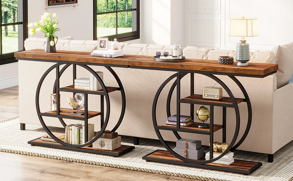 Console Table 4-Tier Entryway Table Industrial Sofa Table Living Room