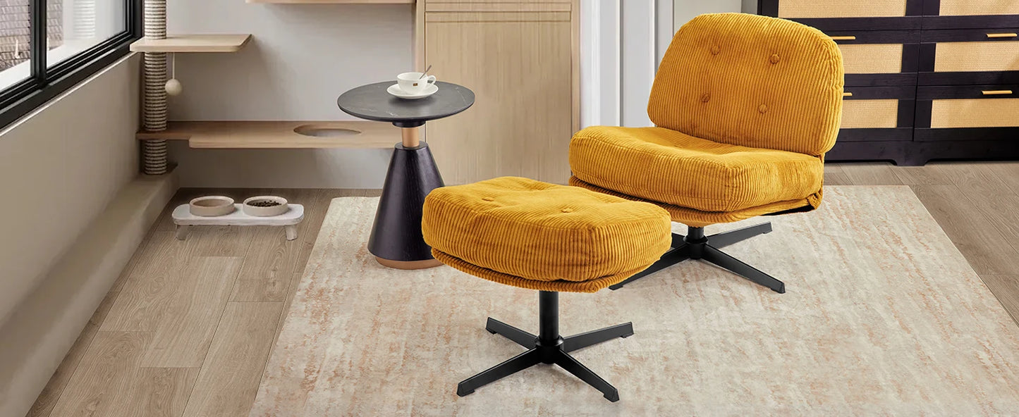 Ljustra Modern Foldable Accent Chair 360° Swivel Upholstered Lounge