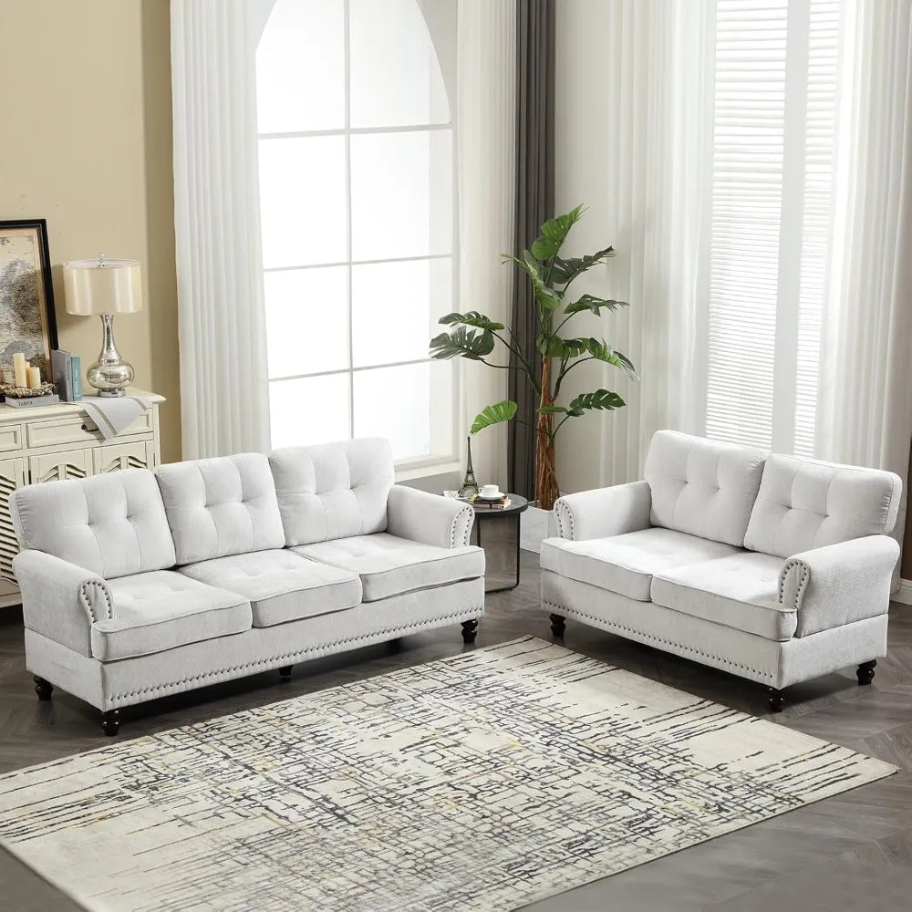 Ljustra 3 Seat Loveseat Sofa Rivet Design Mid-Century Modern