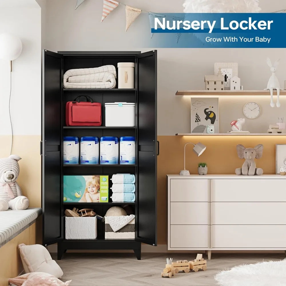 75 Inch Farmhouse Metal Storage Cabinet Adjustable Shelves Pantry Organizer