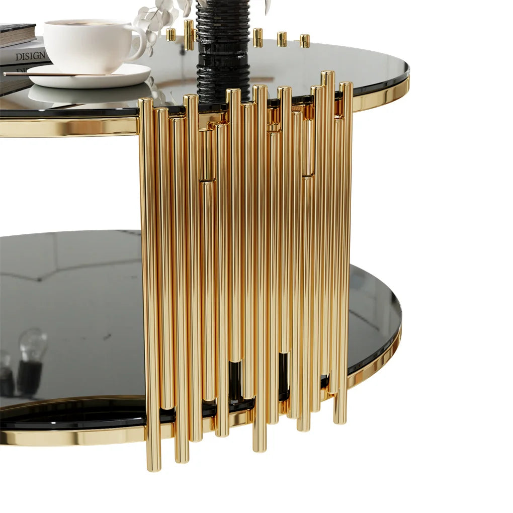 Modern Minimalist Stainless Steel Circular Coffee Table Black Glass