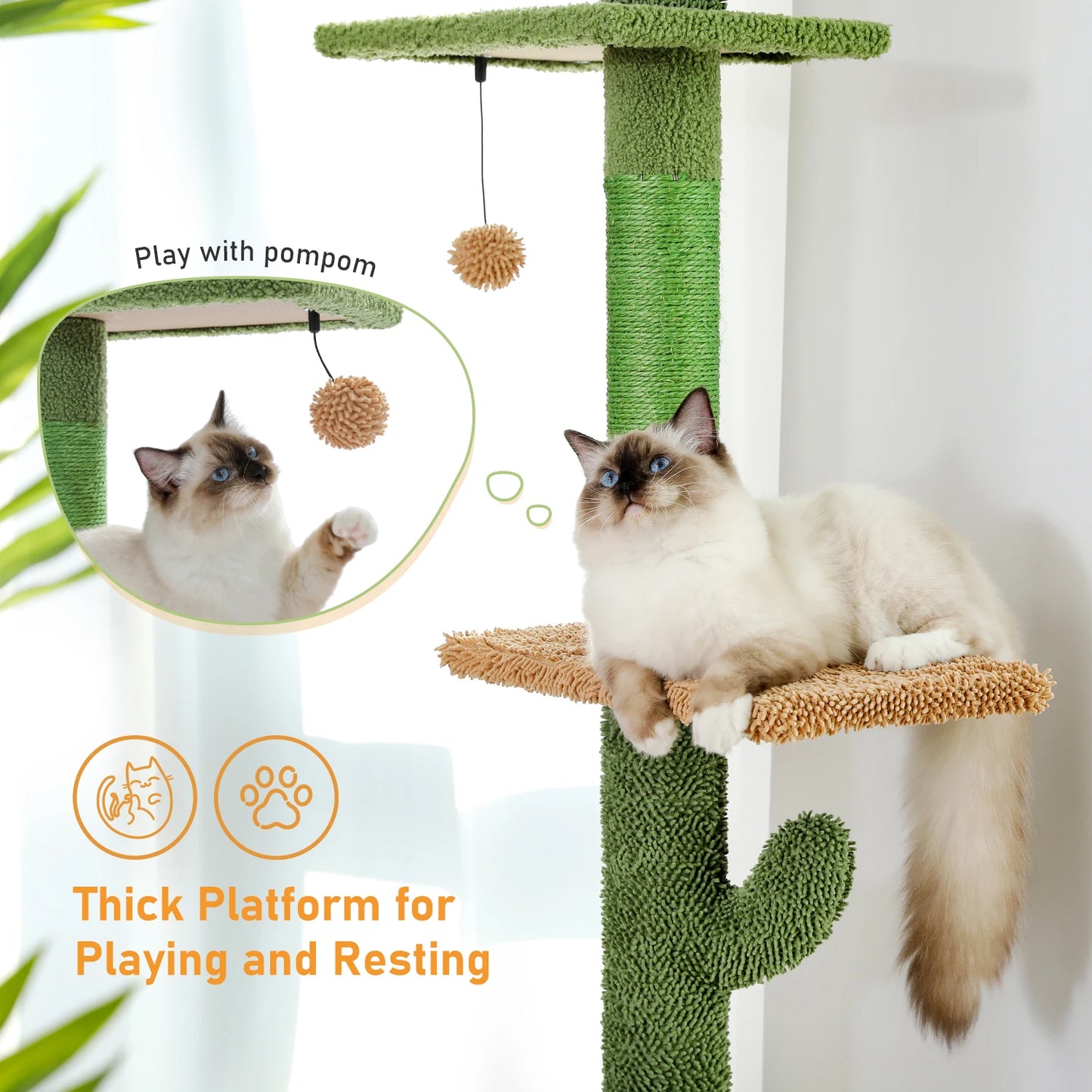 Ljustra 5-Tier Floor to Ceiling Cat Tree Cactus Scratching Post Hammock