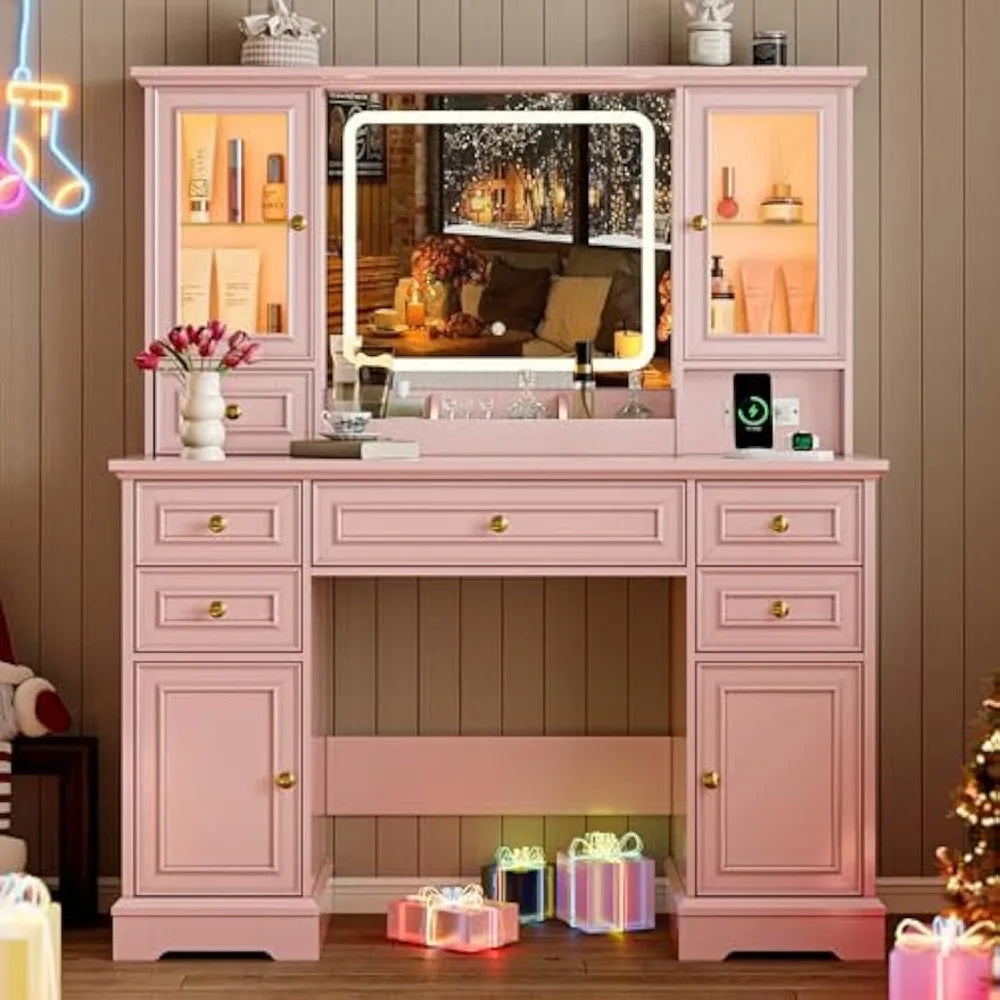 Large LED Makeup Vanity Desk with 3 Color Modes and USB Ports