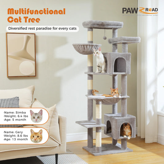 175cm Cat Tree for Large Cats with Hammock Condo Perch Scratching Posts