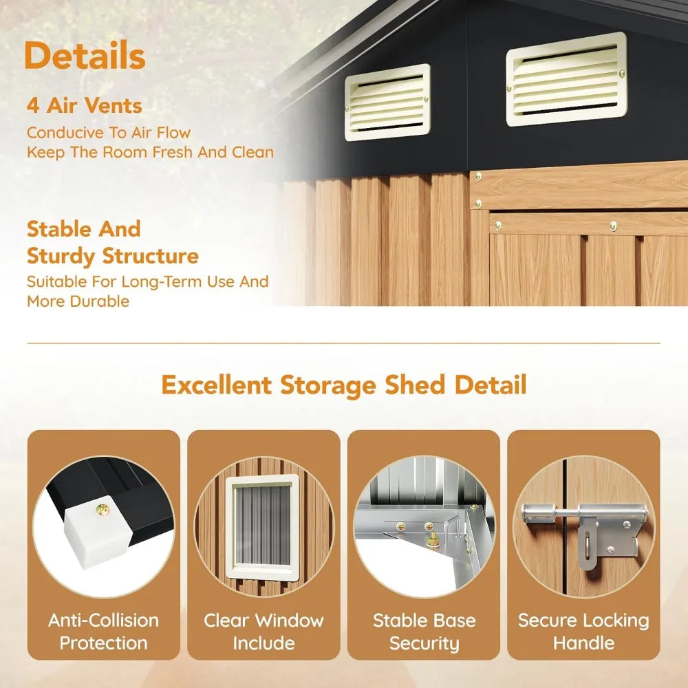 6X4FT Garden Storage Shed Lockable Durable Metal Tool Shed for Outdoors