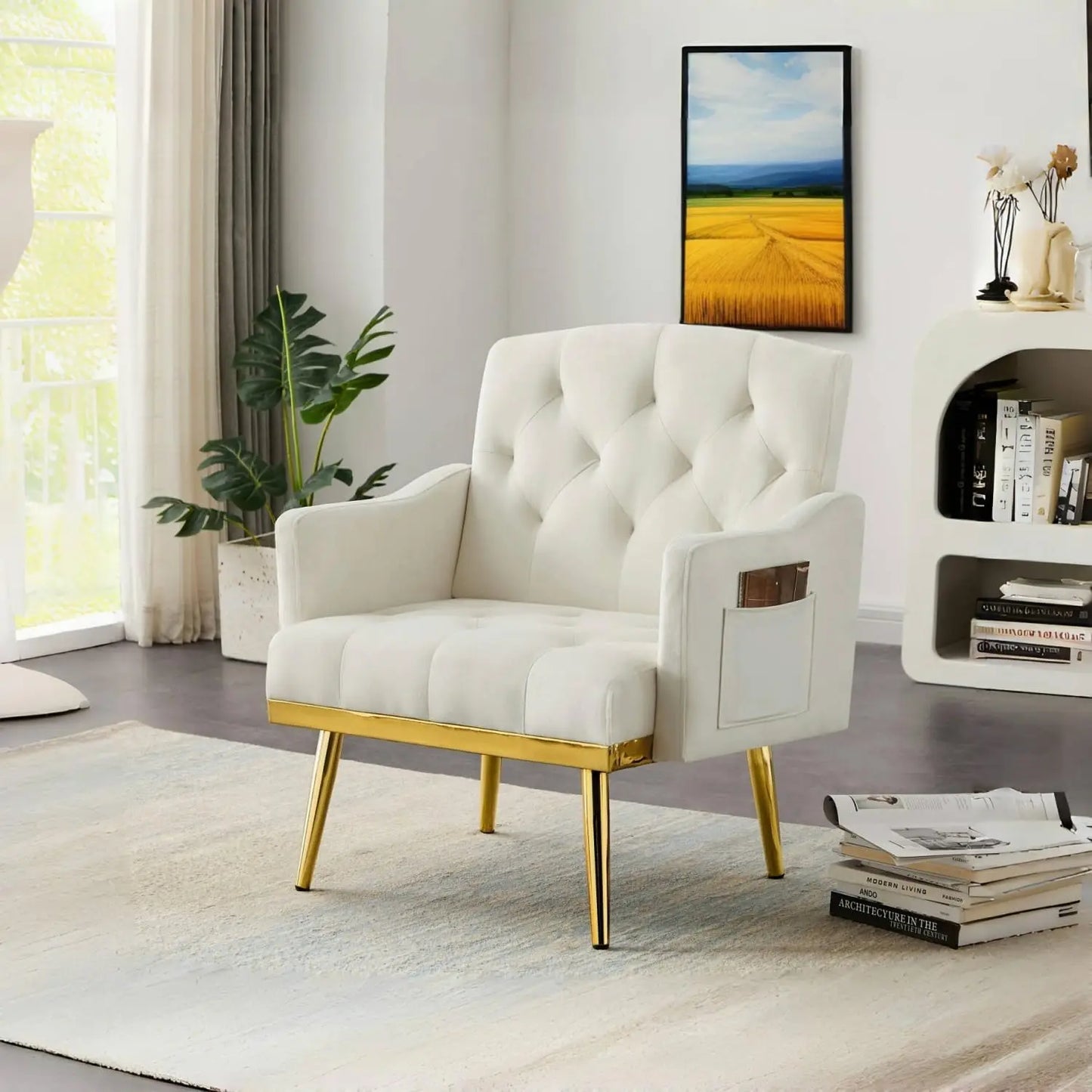 Modern Accent Chair Velvet Armchair Gold Metal Legs Living Room Sofa
