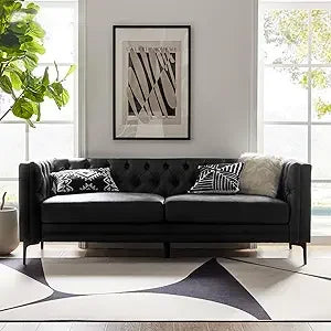 84 Inch Faux Leather Sofa Couch Mid Century Modern 3-Seater Living Room