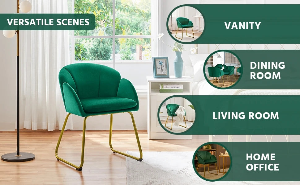 Modern Flower Velvet Vanity Chair with Golden Metal Legs for Home