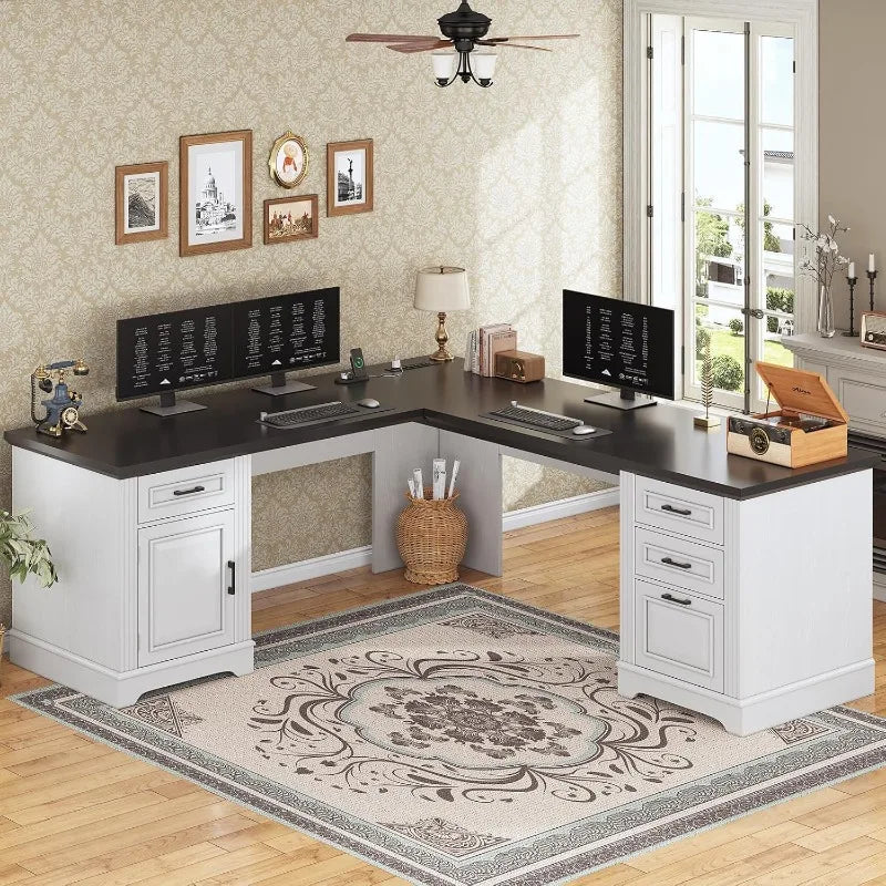 SEDETA 69" Executive L Shaped Desk with Drawers Power Outlet Home Office