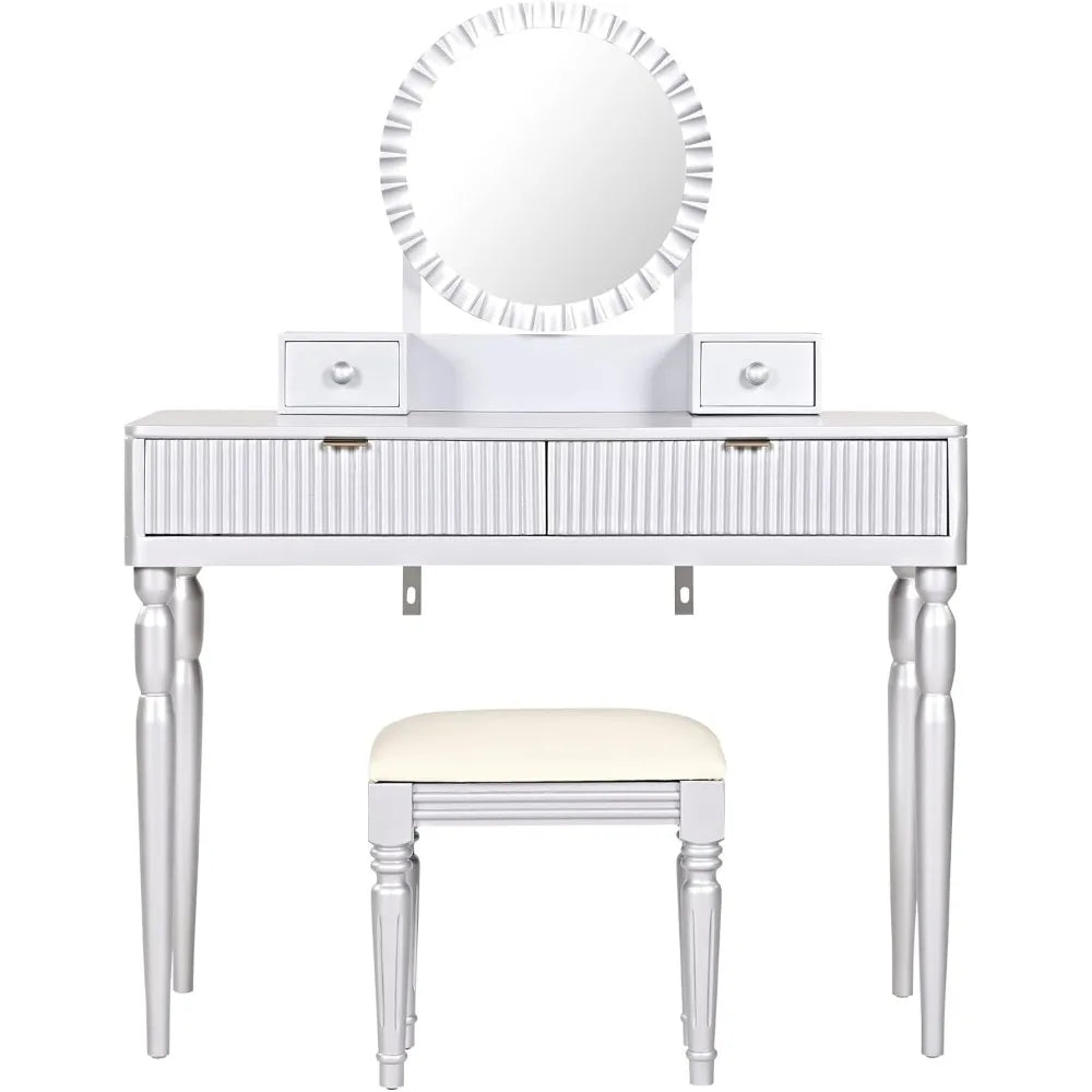 Modern Makeup Vanity Table with Mirror and 4 Storage Drawers
