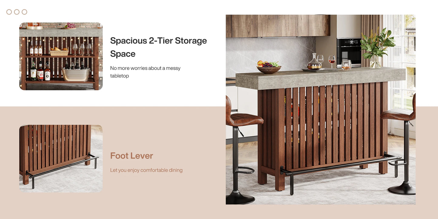 Ljustra 63 Inch Large Home Bar Unit Modern Coffee Bar Cabinet with Footrest