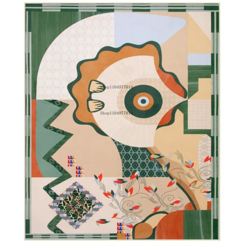 Green Living Room Rug Soft Non-Slip Abstract Machine Washable Indoor Rug