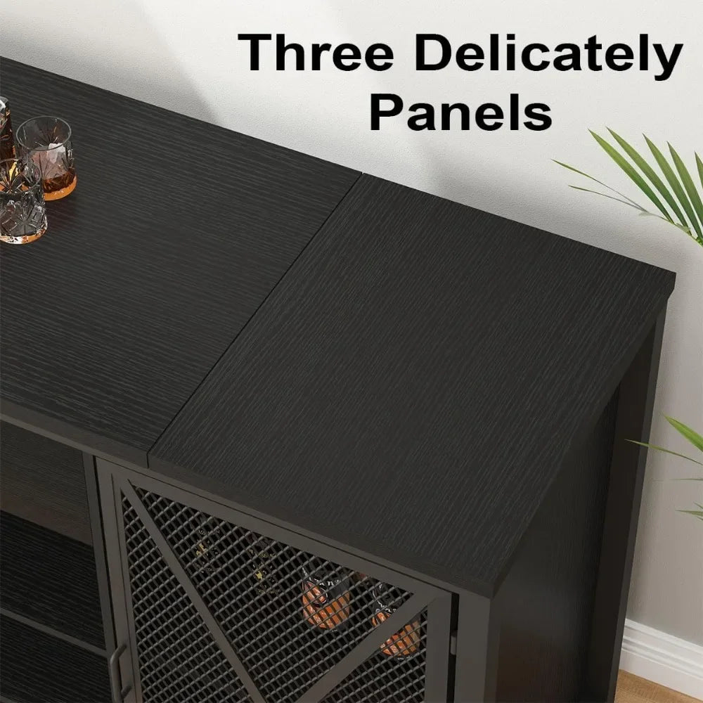 Large Modern Coffee Bar Cabinet with Fridge Space Wine Liquor Rack