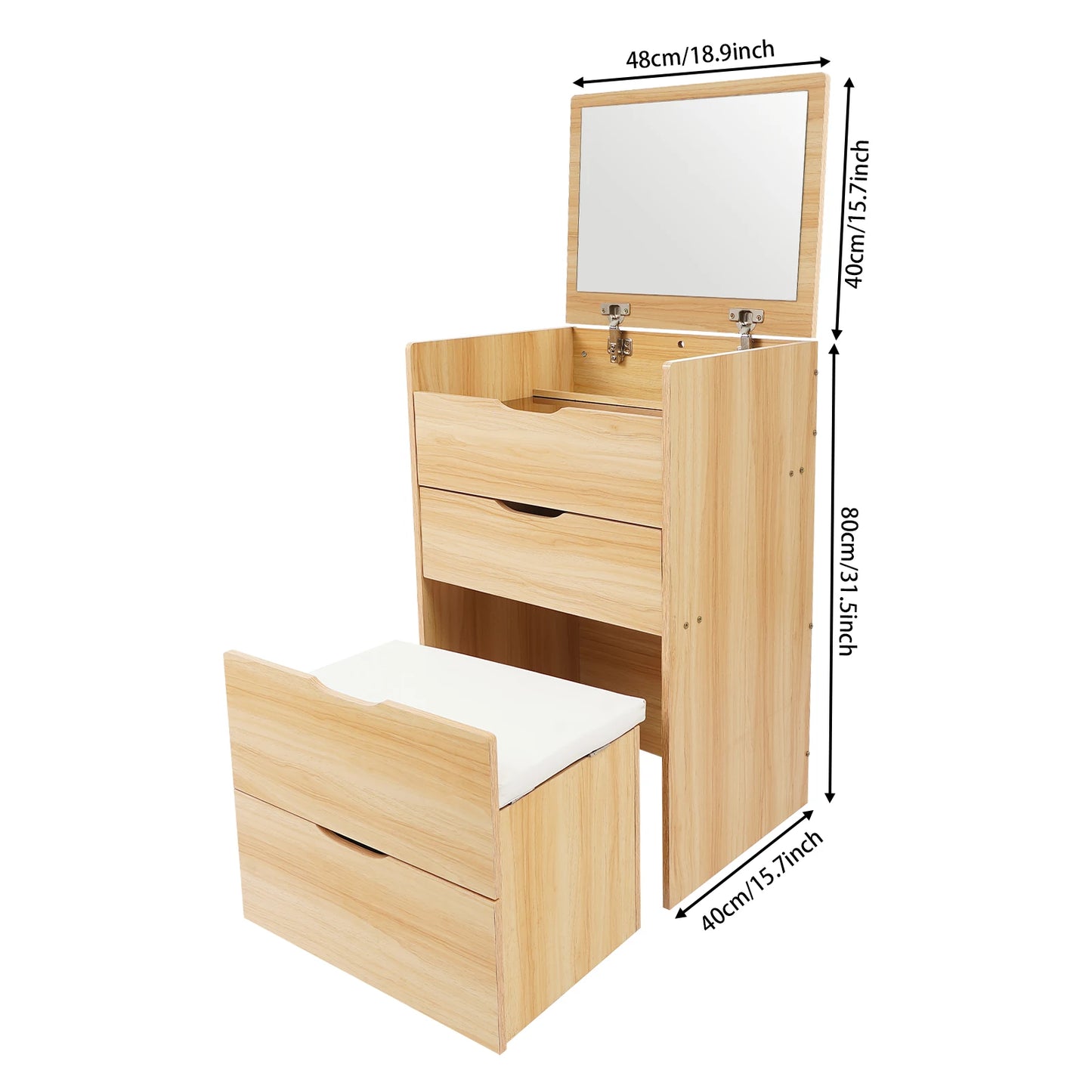 48CM Log Color Vanity Desk with Makeup Stool Modern Dresser Table