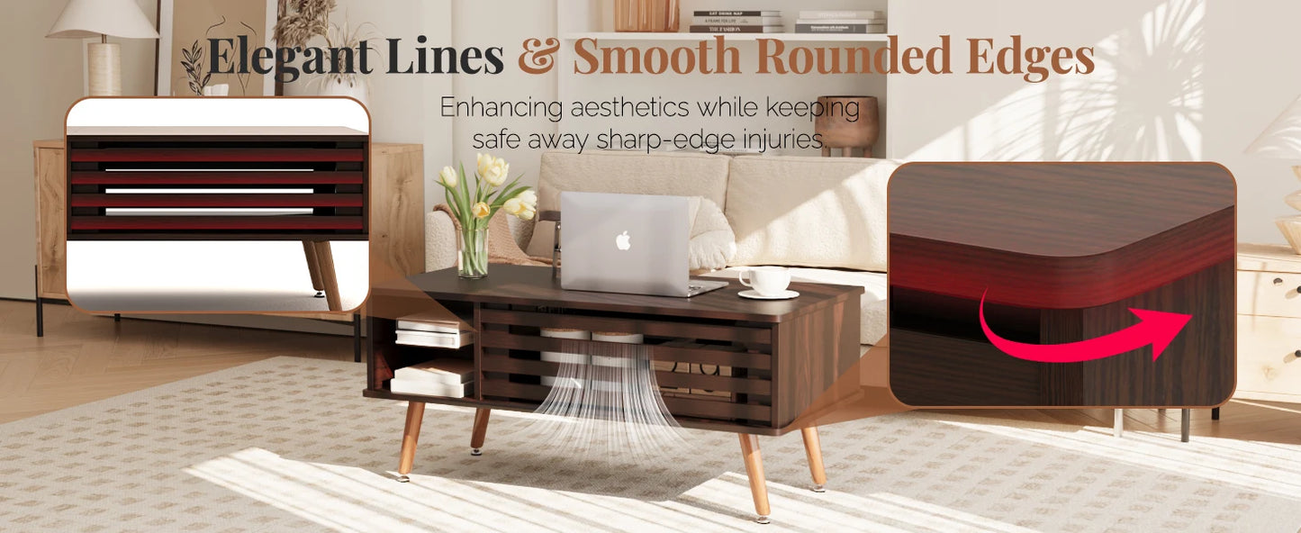 Lift Top Coffee Table with Storage Mid Century Modern Wooden Table