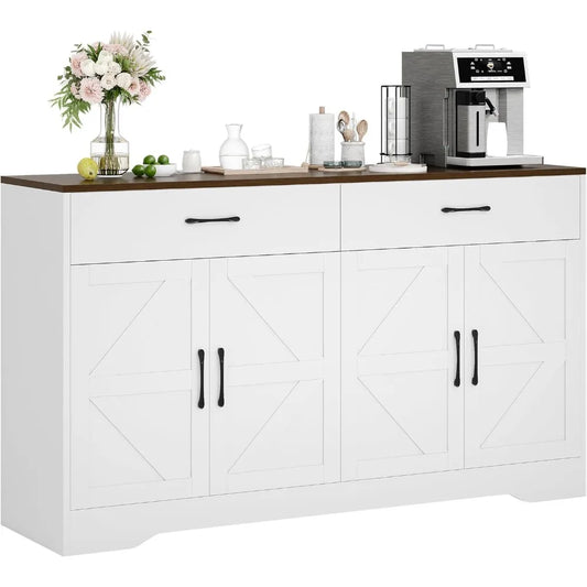 55 Inch Sideboard Buffet Cabinet Storage Modern Wood Farmhouse Style