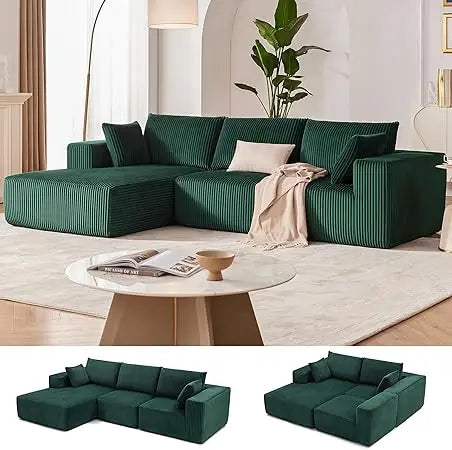 Ljustra 108" Modular L-Shaped Sectional Sofa Couch, Deep Seat, Modern Morocco Green