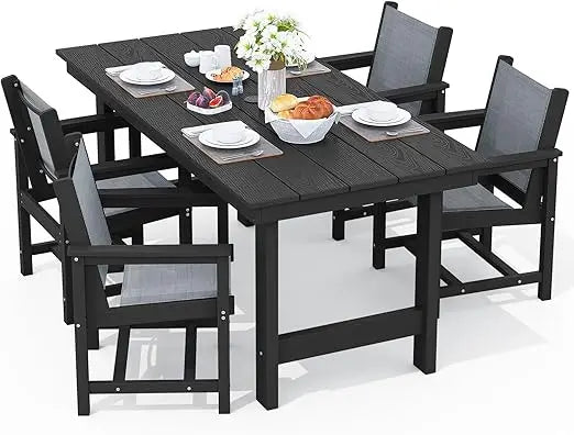 7 Piece Outdoor Dining Set for 6 with Umbrella Hole Rectangular Table