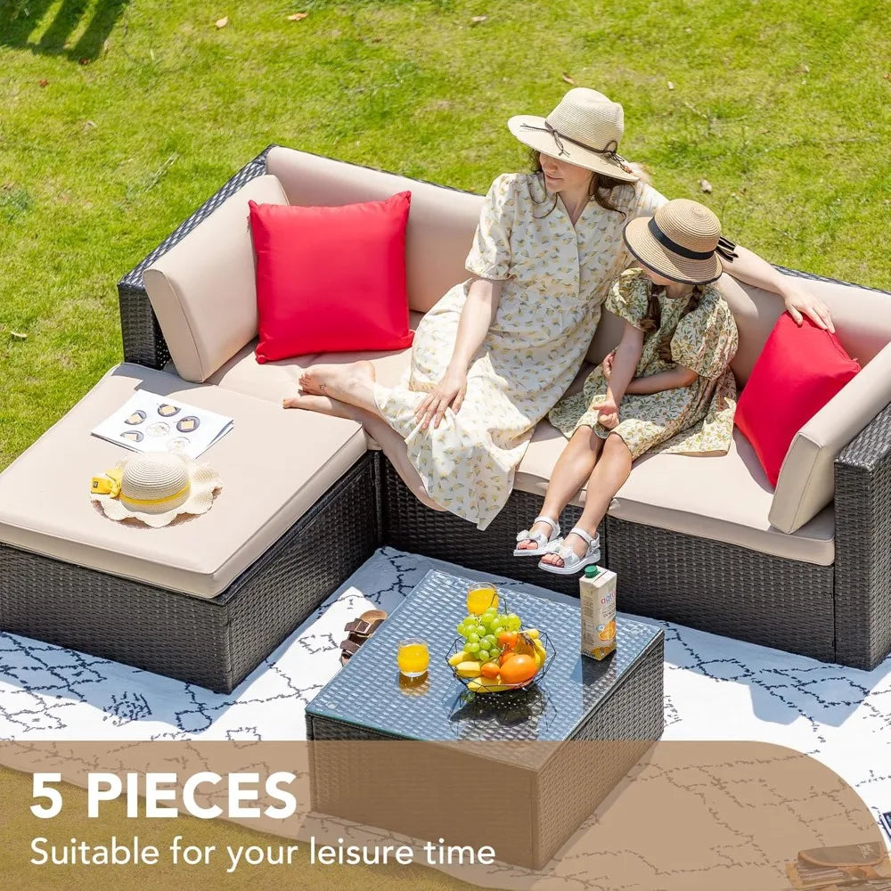Ljustra 5 Piece Patio Furniture Set All Weather Sectional Sofa