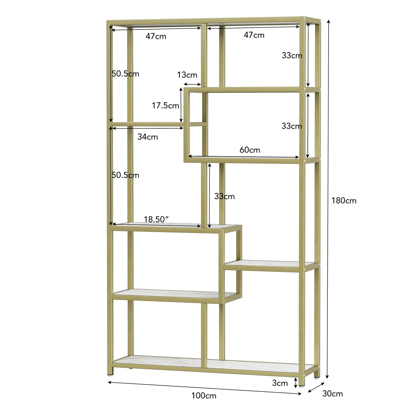 Tribesigns Gold 8-Shelf Etagere Bookcase Modern Display Shelf