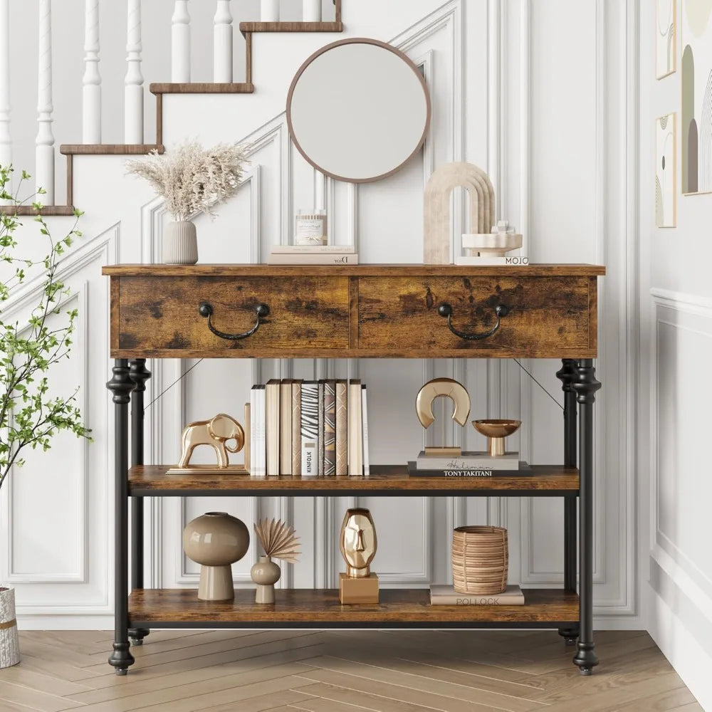 Console Table for Entryway Small Table with 2 Drawers and Storage Shelves