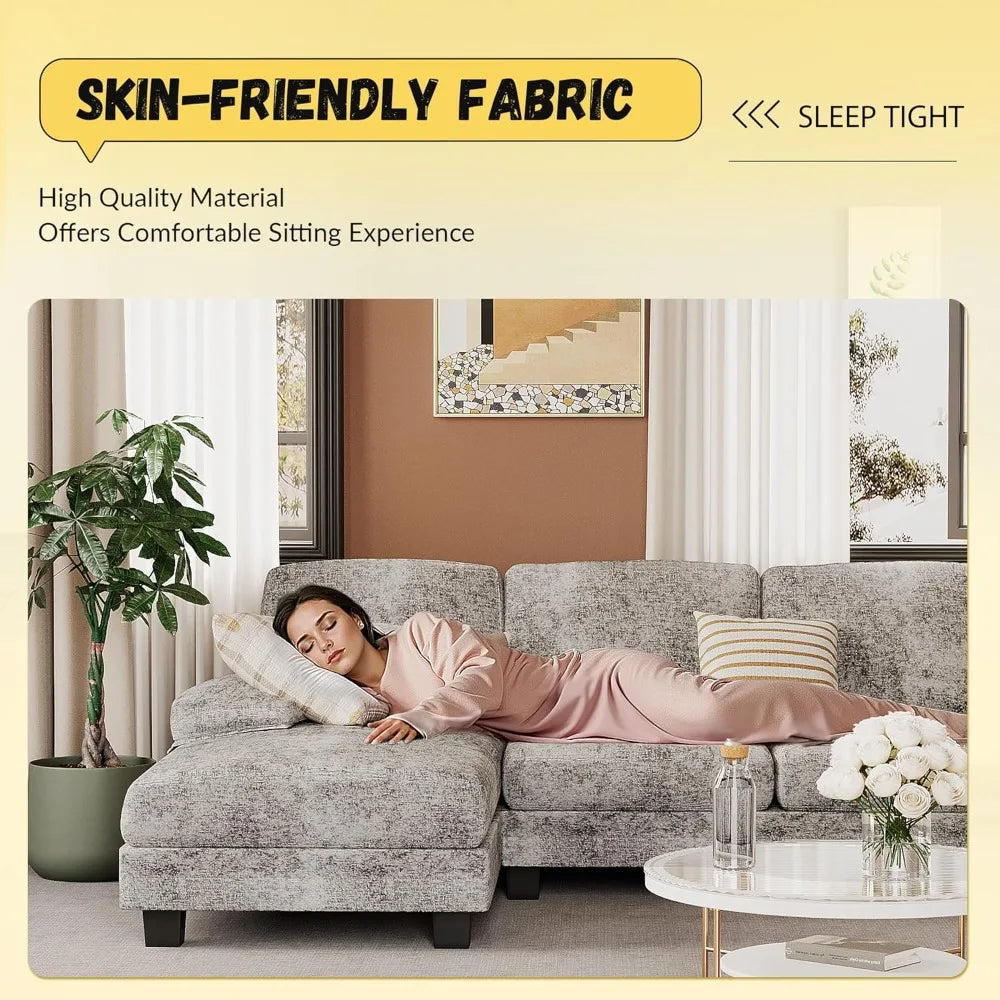 Ljustra U Shaped Sectional Couch Modern Chenille Fabric Sofa 4 Seat