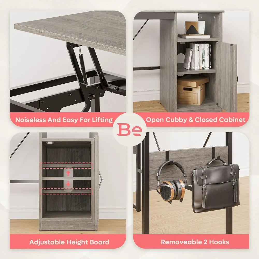 L Shaped Standing Desk Adjustable Height Corner Computer Desk with Cabinet