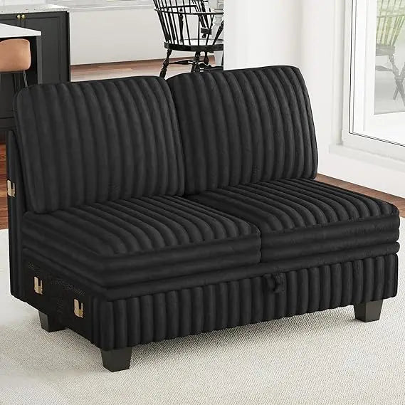 Ljustra Corduroy Fabric Loveseat Module Sectional Couch with Storage