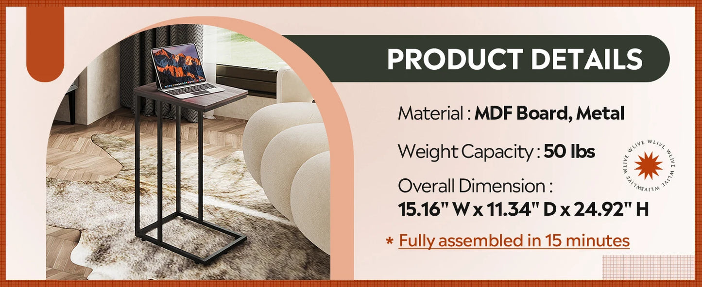 Side Table Set of 2 C Shaped End Tables for Living Room Bedroom Office