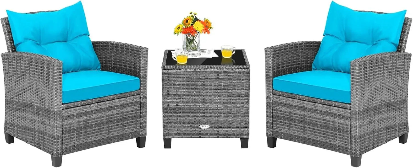 Ljustra 3-Piece Outdoor Patio Furniture Set PE Rattan Wicker Sofa