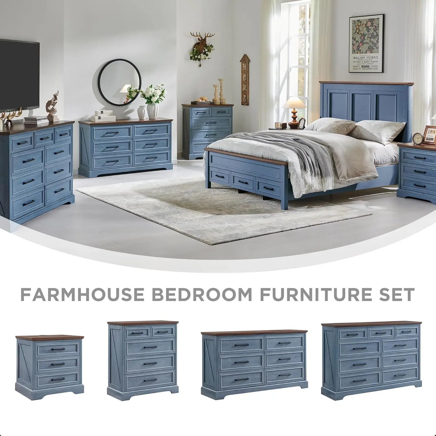 **** Farmhouse 9 Drawer Dresser Tall Modern Bedroom Storage Furniture