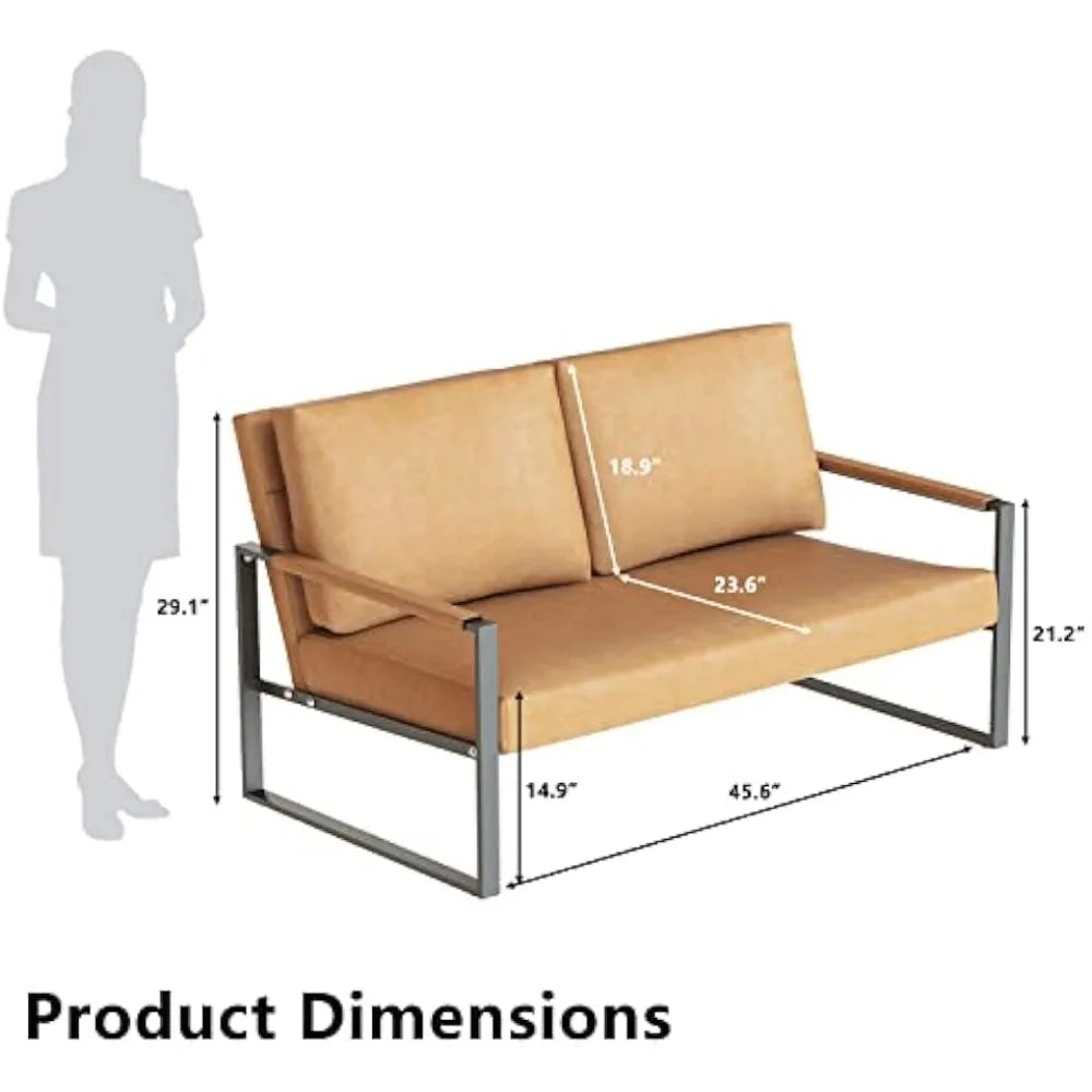 Ljustra Faux Leather Loveseat Sofa Mid-Century Modern 2 Seat Couch