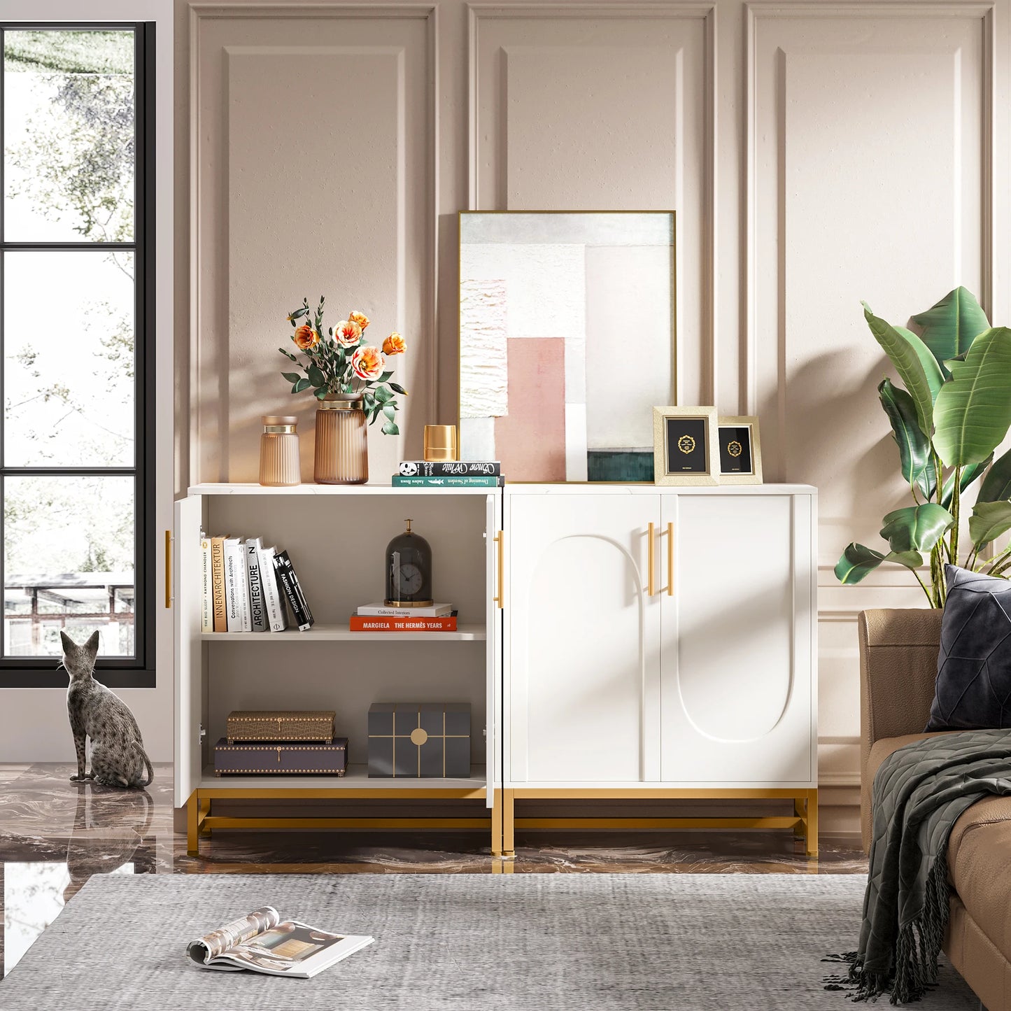 Ljustra Modern Sideboard Buffet Cabinet with 4 Doors Adjustable Shelves