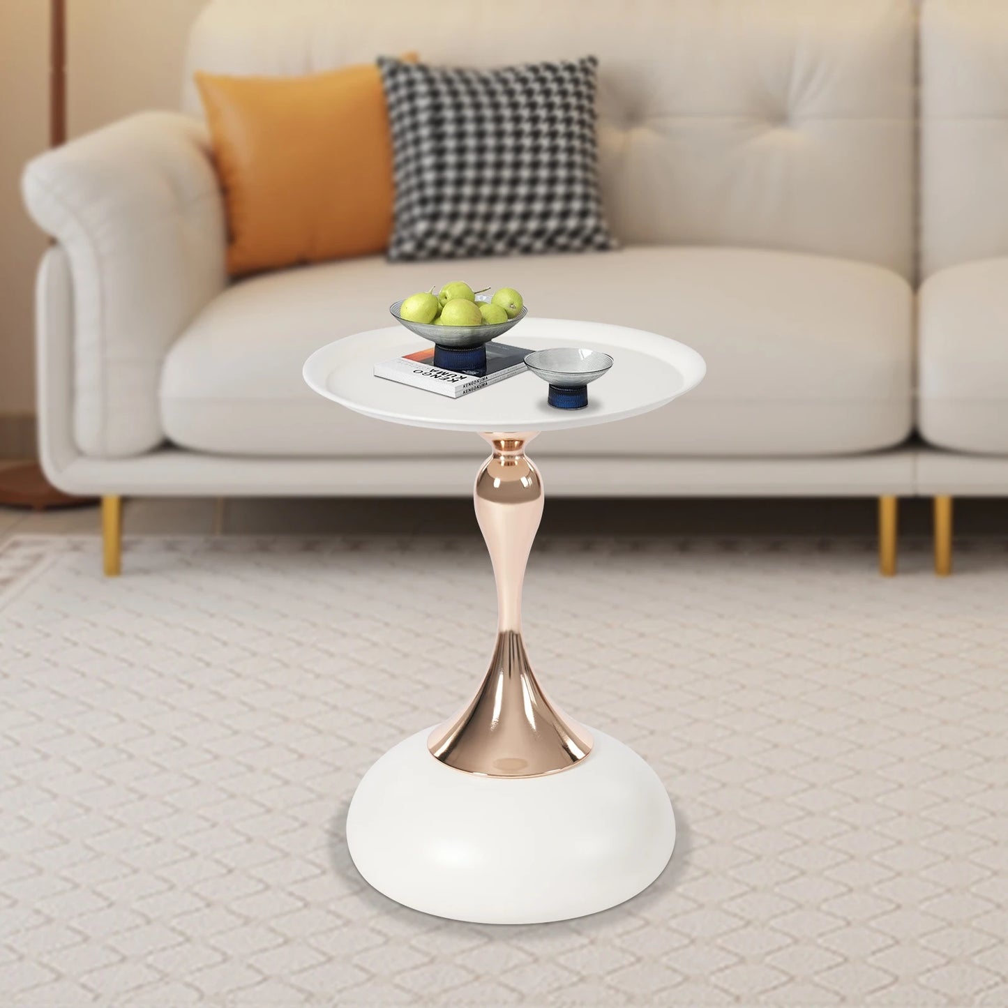 Modern Round Side Table White Metal End Table Small Coffee Table Living Room