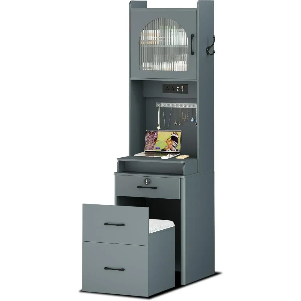 Small Vanity Desk with Mirror and LED Lights Compact Makeup Table
