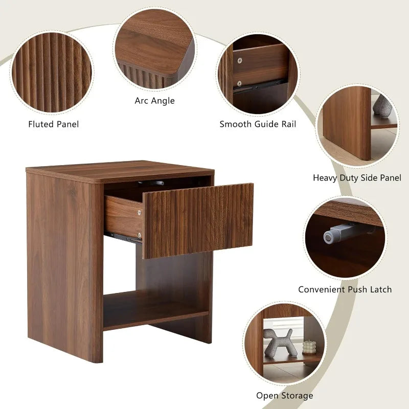 Mid Century Modern Nightstand Set 2 with Drawer for Bedroom Living Room