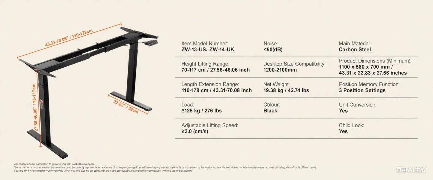 Ljustra Electric Standing Desk Frame Ergonomic Adjustable Home Office