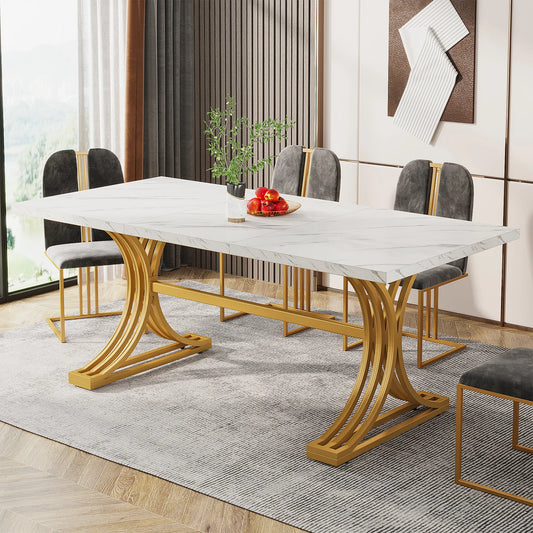 Ljustra 63 Inch Dining Table Rectangular Kitchen Faux Marble Modern Design