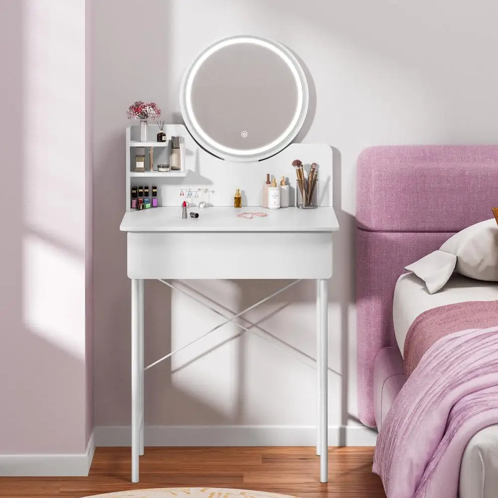Bedroom Makeup Vanity Desk with LED Mirror Storage Shelves