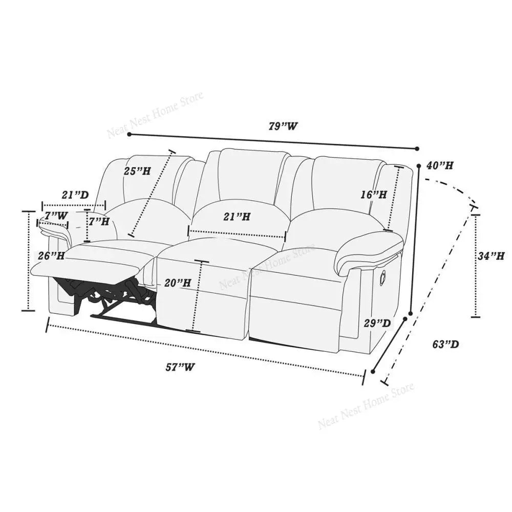 Ljustra Contemporary Motion Sofa Black Faux Leather Couch Living Room