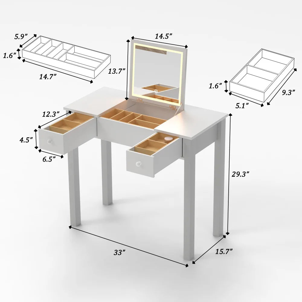 Elegant Black Vanity Table with LED Mirror and Jewelry Storage