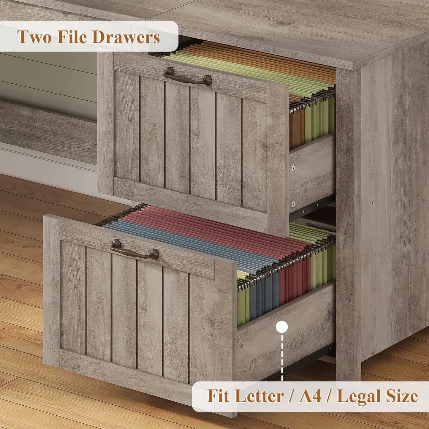 Farmhouse 63 Inch Executive Desk with Storage for Home Office Organization