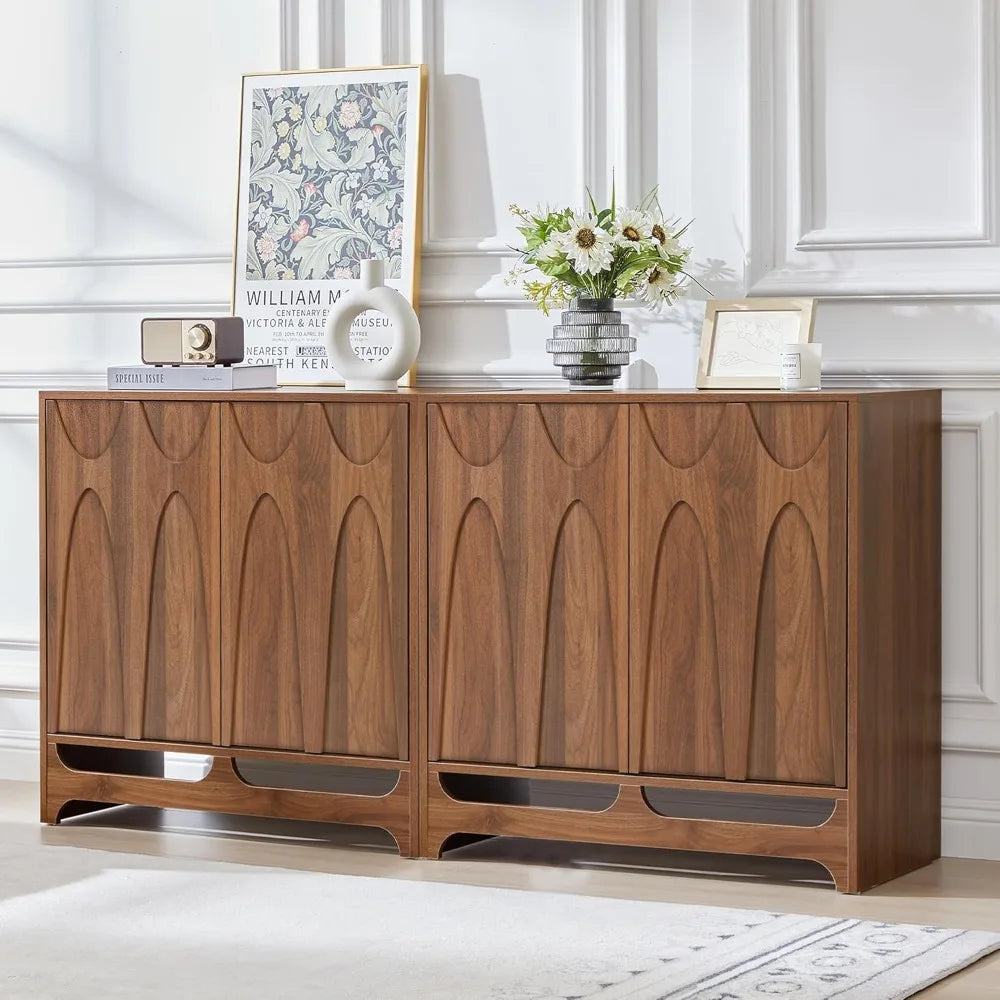 Mid Century Modern Sideboard Buffet Cabinet Storage Set of 2 63 Inch
