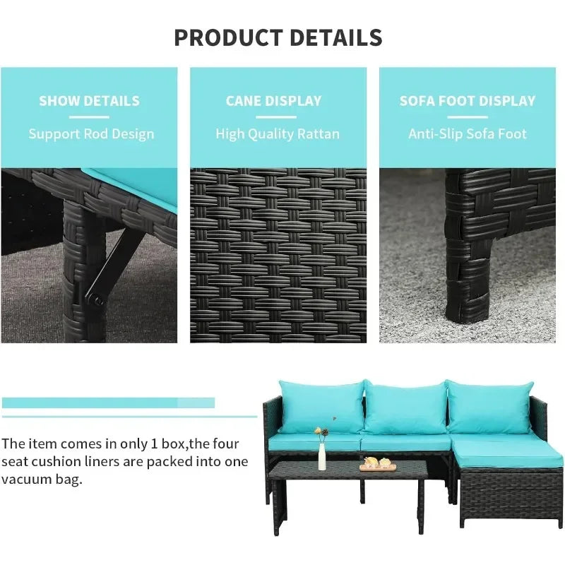 Valita 3-Piece Outdoor Rattan Furniture Set Patio Conversation Loveseat