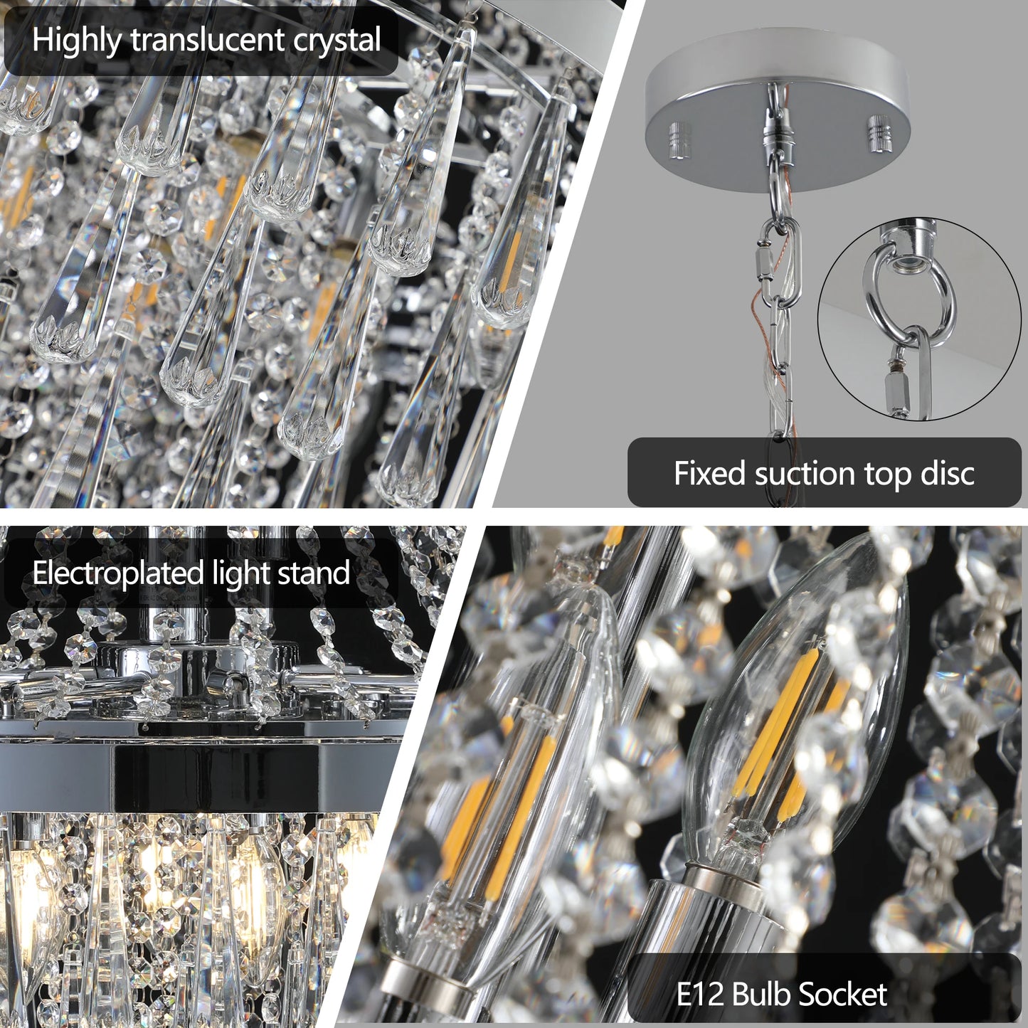 19.7-inch Crystal Chandelier Adjustable Height Modern Ceiling Light Fixture