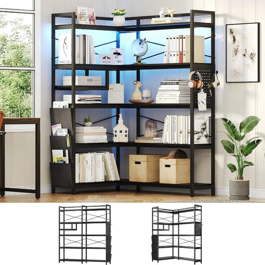 Ljustra 63" Tall Bookshelf Storage Bookcase with Pegboard and LED Light