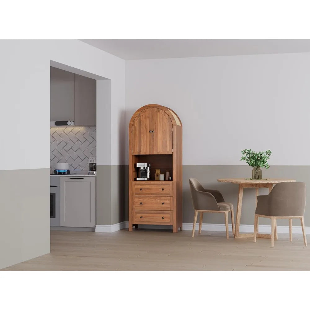 71 Inch Tall Kitchen Pantry Cabinet with Microwave Shelf Modern Farmhouse