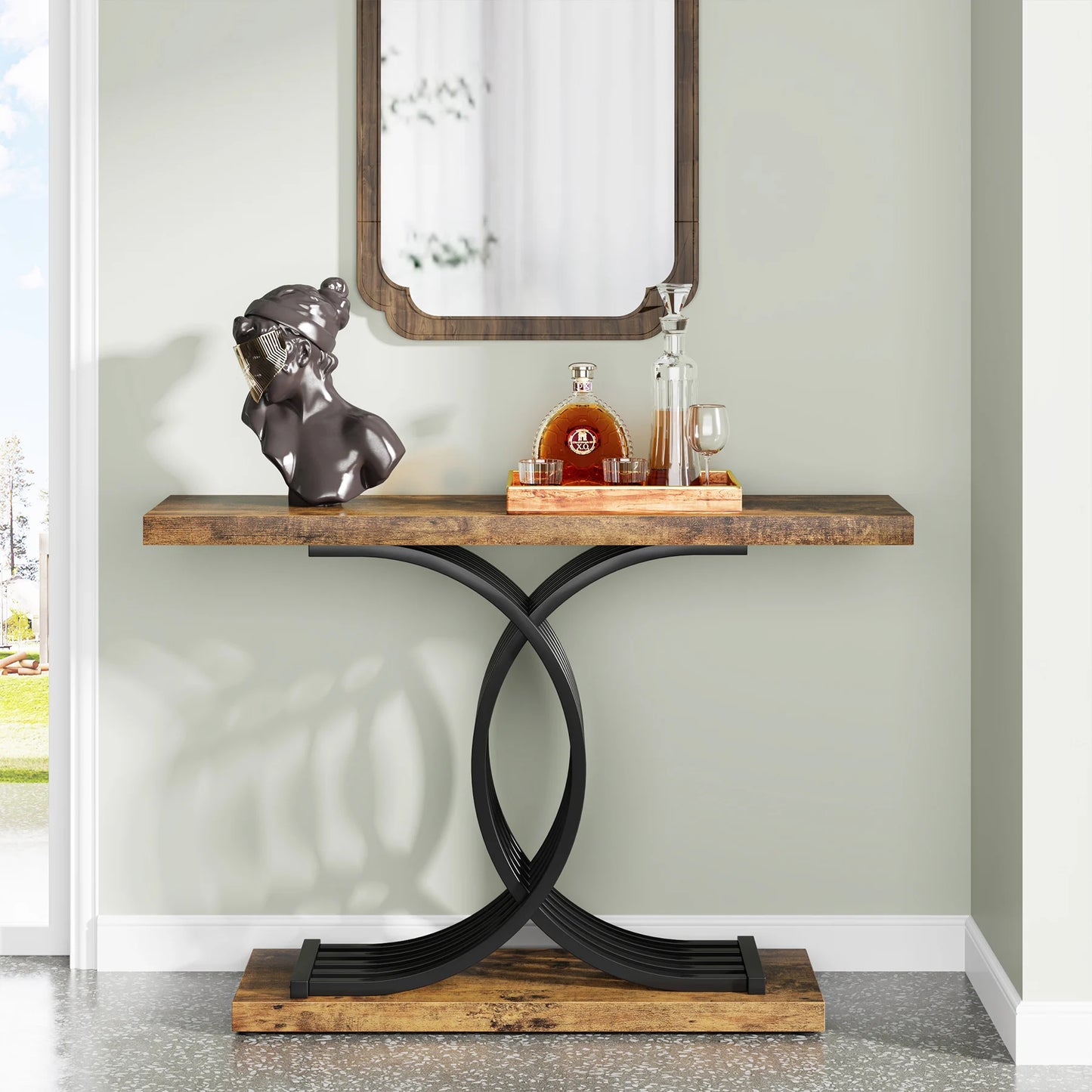 Ljustra Modern 39-Inch Console Table Faux Marble Gold Metal Legs
